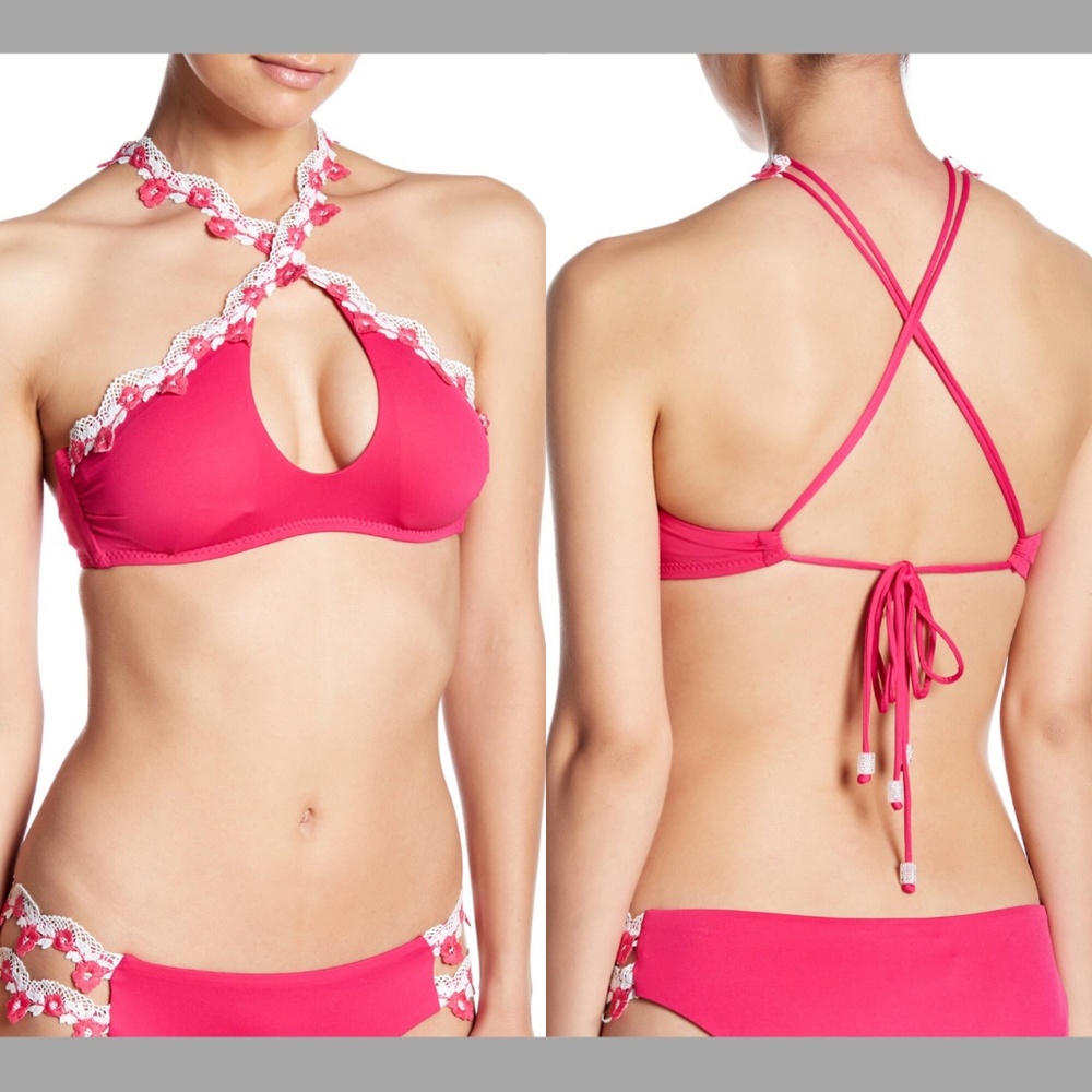 NWD $75 Isabella Rose Trellis Halter‎ Bikini Top Fuchsia Pink [SZ Small ]